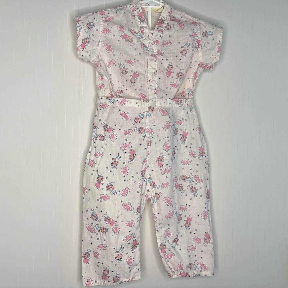 1960s Greencraft Angel Print Pajama Set V-neck SS Fastens Together Size 1